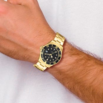 Ladies Charles Hubert Ladies Gold-plated Stainless Steel Black Dial Watch