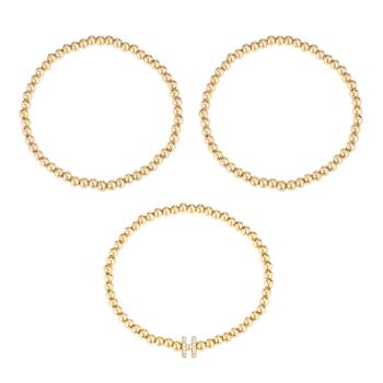 Initial H CZ Beaded Bracelet Set In 14K Gold Over Brass 0.15ctw
