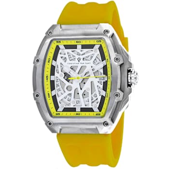 Christian Van Sant Men's Odyssey White Dial, Yellow Rubber Strap Watch