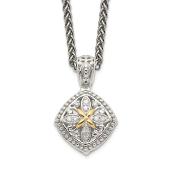 Sterling Silver Antiqued with 14K Accent Diamond Necklace