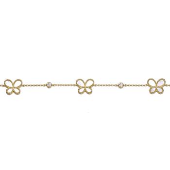 White Mother-Of-Pearl Butterfly Link Bracelet In 14K Gold Over Sterling Silver