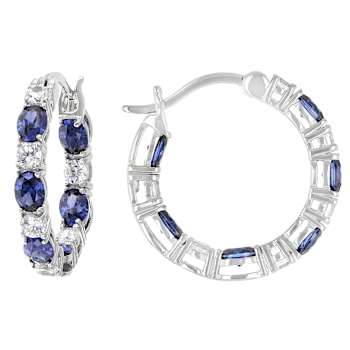 Blue And White CZ Stud And Hoop Earring Set In Platinum-Enhanced
Sterling Silver 5.18ctw