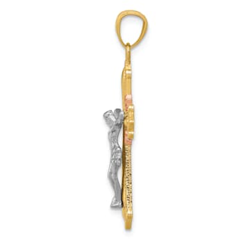 14k Tri-color Gold Polished and Textured Crucifix Pendant