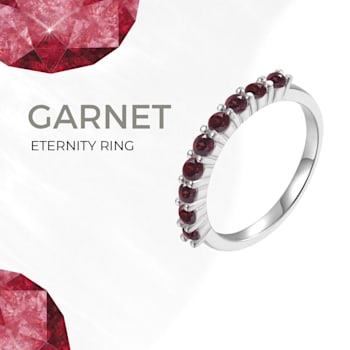 Round Garnet Sterling Silver Anniversary Style Stackable Band Ring, 0.90ctw