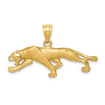 14k Yellow Gold Satin and Diamond-Cut Panther Pendant