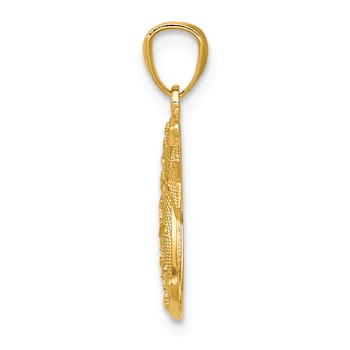 14k Yellow Gold Polished, Diamond-Cut and Textured Moon and Stars Pendant