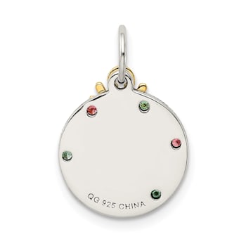14K Yellow Gold Over Sterling Silver Enamel CZ Christmas Pendant