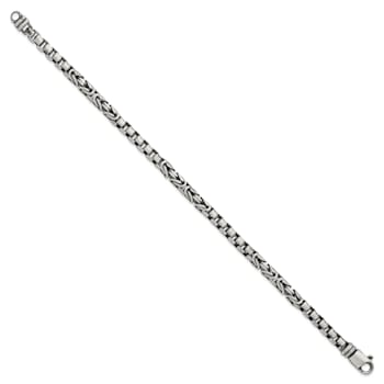 Sterling Silver Mens Antiqued Brushed Byzantine Box Link Bracelet