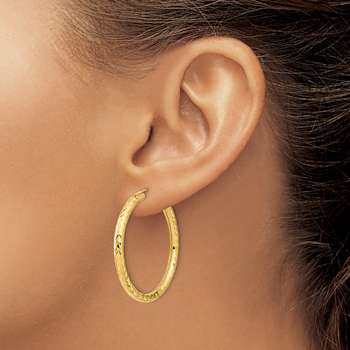 14k Yellow Gold Polished and Diamond-Cut 1 5/16" Endless Hoop Earrings