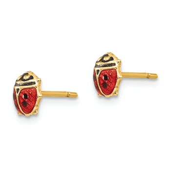 14K Yellow Gold Enamel Ladybug Post Earrings