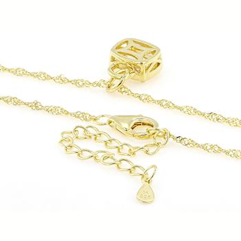 Diamond Simulant Cushion Pendant Necklace In 18K Gold Over Sterling Silver