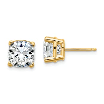 14K Yellow Gold 4ct. 7.5mm Cushion G H I True Light Moissanite Earrings