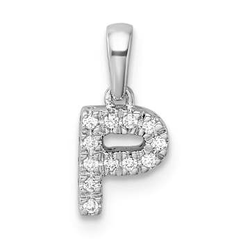 14K White Gold Diamond Letter P Initial with Bail Pendant