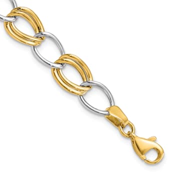 14k Yellow Gold and 14k White Gold 8mm Polished Open Link Bracelet