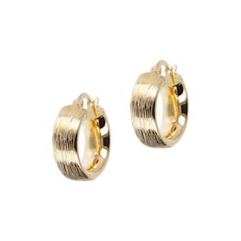 18K Yellow Gold Over Sterling Silver Textured 1/2" Round Hoop Earrings