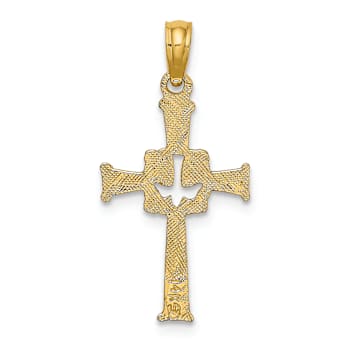 10K Yellow Gold Polished and Textured Cross with Dove Charm
