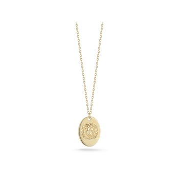 Bellissima Gold 14K Yellow Gold Lion Oval Disc Pendant Necklace