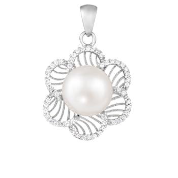 9-10mm Button White Cultured Freshwater Pearl and CZ Rhodium Over
Sterling Silver Pendant