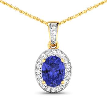 1.09ctw 14K Yellow Gold Tanzanite and White Diamond Pendant with 18 inch
Cable Chain