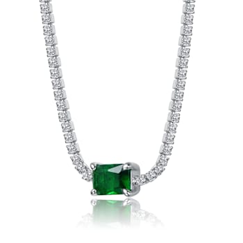 Emerald Color CZ Solitaire Necklace In Sterling Silver