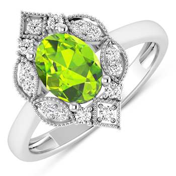 1.25ctw Green Peridot and Diamond 14K White Gold Halo Ring