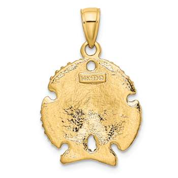 10K Yellow Gold 2D Textured Sand Dollar with Star Charm