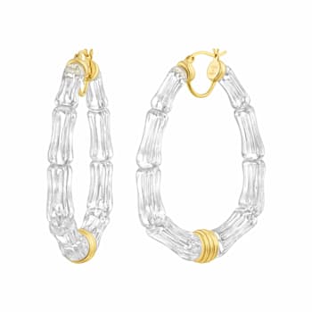 14K Yellow Gold Over Brass Chloe Bamboo Acrylic Hoops