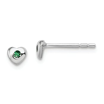 Rhodium Over Sterling Silver May Green Preciosa Crystal Heart Earrings