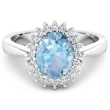 1.15ctw Blue Aquamarine and Diamond 14K White Gold Halo Ring