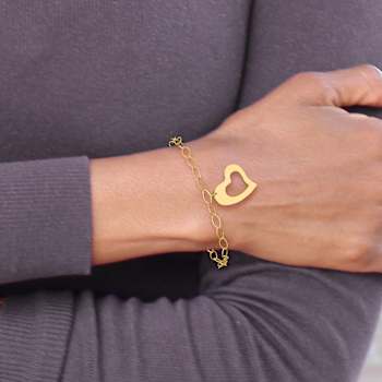 14K Yellow Gold Yellow Gold Dangle Heart Bracelet