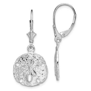 Rhodium Over Sterling Silver Polished Sand Dollar Leverback Earrings
