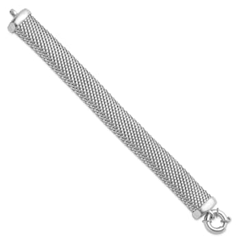Rhodium Over Sterling Silver Polished and Mesh Snake Textured Bracelet