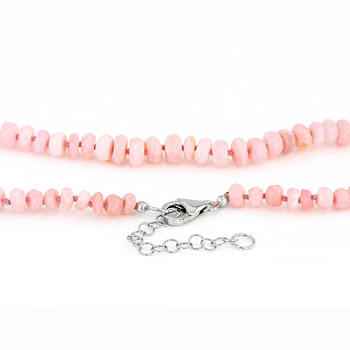 Pink Peruvian Opal Rondelle Bead Necklace In Sterling Silver 5-6mm