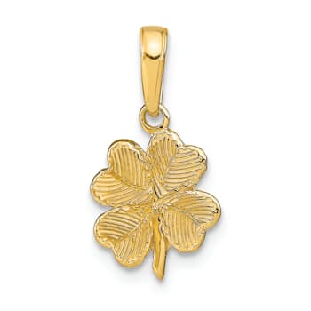 14K Yellow Gold Polished and Textured 4-Leaf Clover Pendant