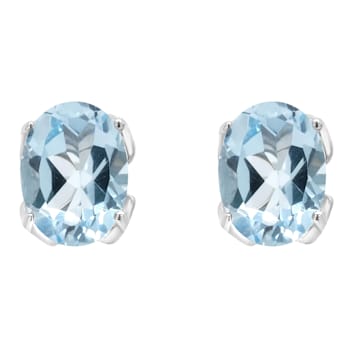 8x6mm Oval Sky Blue Topaz Rhodium Over Sterling Silver Stud Earrings