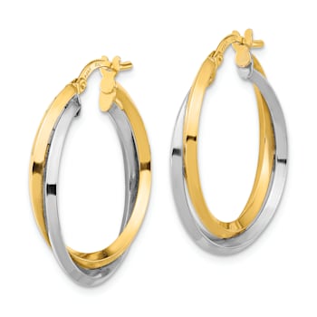 14K Yellow Gold and 14K White Gold 1" Polished Double Hoop Earrings