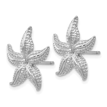 Rhodium Over 14k White Gold Textured 16.6mm Starfish Stud Earrings