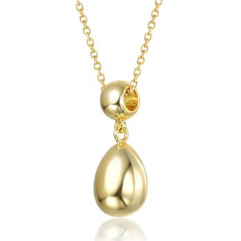 Double Bead Drop Pendant Necklace In 14K Gold Over Brass