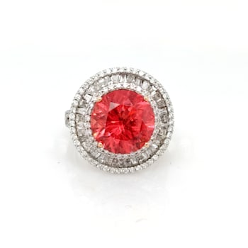7.80 Cts Rhodochrosite and 1.52 Cts White Diamond Ring in 18K WG