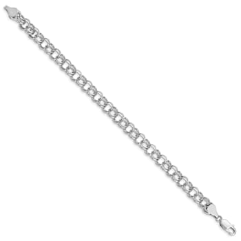 Rhodium Over 14k White Gold 7mm Double Link Charm Bracelet