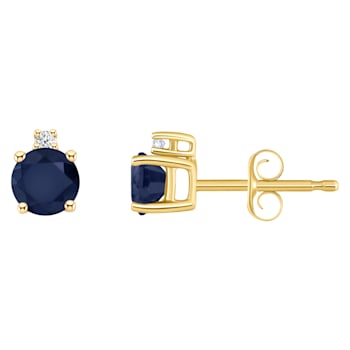 4mm Round Sapphire with Diamond Accents 14k Yellow Gold Stud Earrings