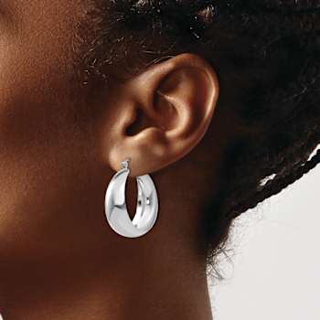 Rhodium Over 14k White Gold 1 1/8" Polished Tapered Hoop Earrings