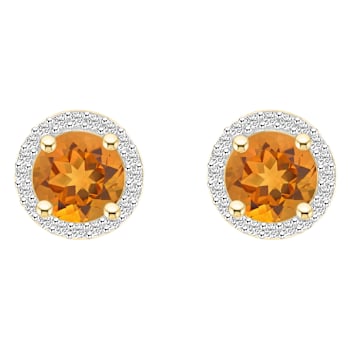6mm Round Citrine And Created White Sapphire 10k Yellow Gold Halo Stud Earrings