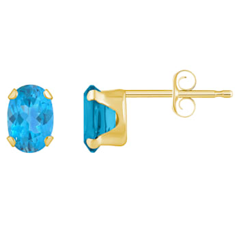 6x4mm Oval Blue Topaz 10k Yellow Gold Stud Earrings