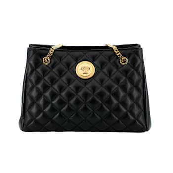 Versace La Medusa Nappa Quilted Black Leather Large Tote Bag