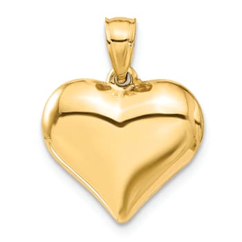 14k Yellow Gold 3D Polished Puffed Heart Pendant