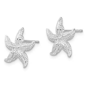 Rhodium Over Sterling Silver Polished Starfish Post Earrings