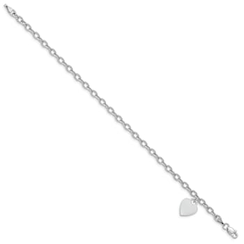 Rhodium Over 14K White Gold Dangle Heart Bracelet