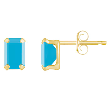 6x4mm Emerald Cut Turquoise 10k Yellow Gold Stud Earrings