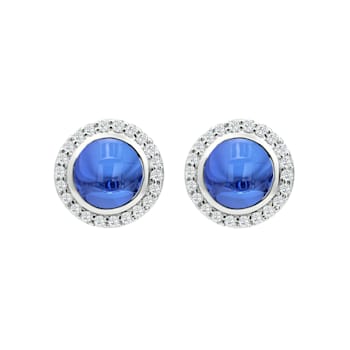 14K White Gold Round Tanzanite and Diamond Earrings 3.28ctw